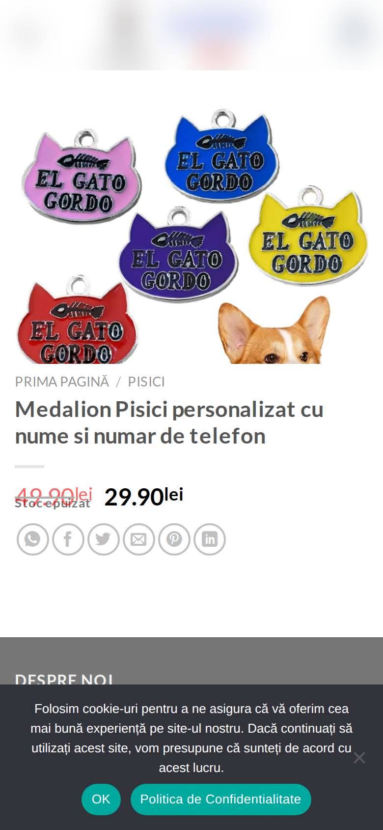 Captură: Produse afișate pe site dar cu stoc epuizat pe pagina de produs