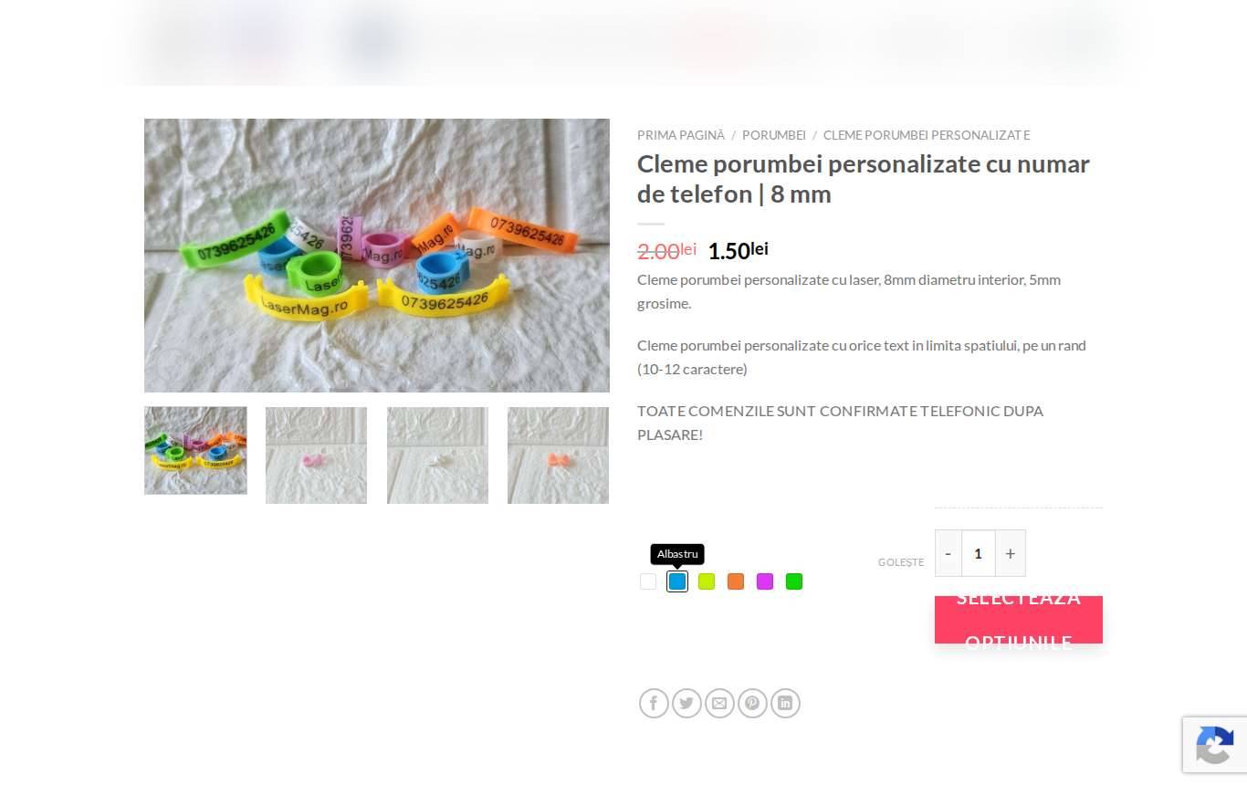 Captură: Lipsa câmpului pentru introducerea textului personalizat pe pagina produsului